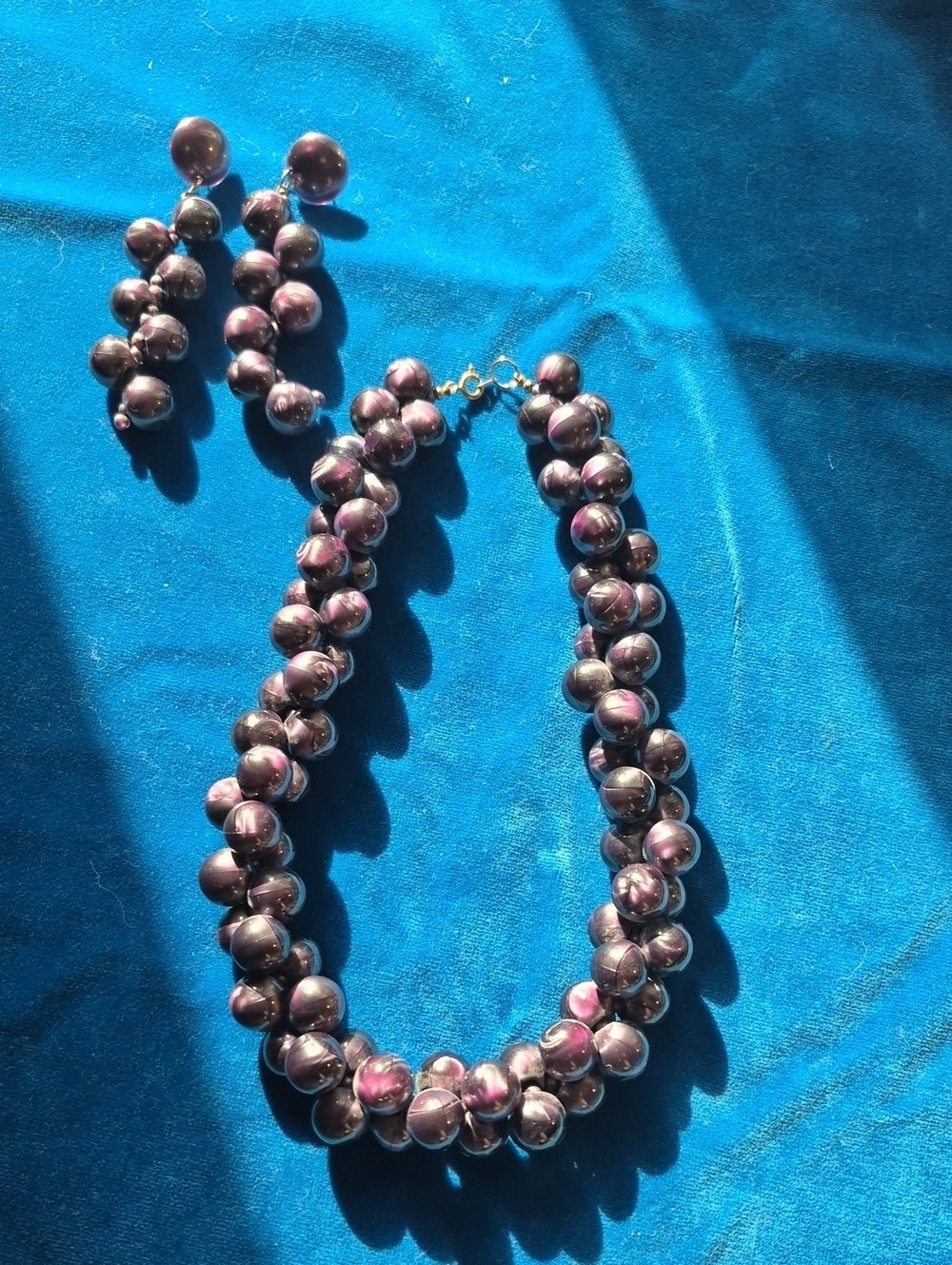 Vintage Purple Beaded Necklace and Earrings Set